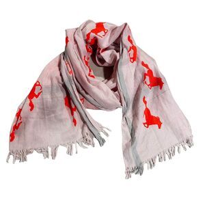 Leigh & Luca Pink Orange Horses Equestrian Rectangle Frayed Scarf